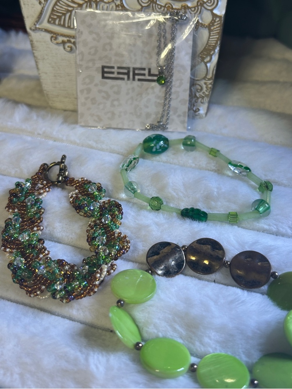Effy Green Necklace & 3 Vintage Green Bracelet Set